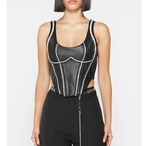 Maniere de Voir Corset Top Black Vegan Leather Rhinestone Embellished size 6